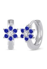 very nice silver blue cubic zirconia huggie hoop baby birthstone earrings
